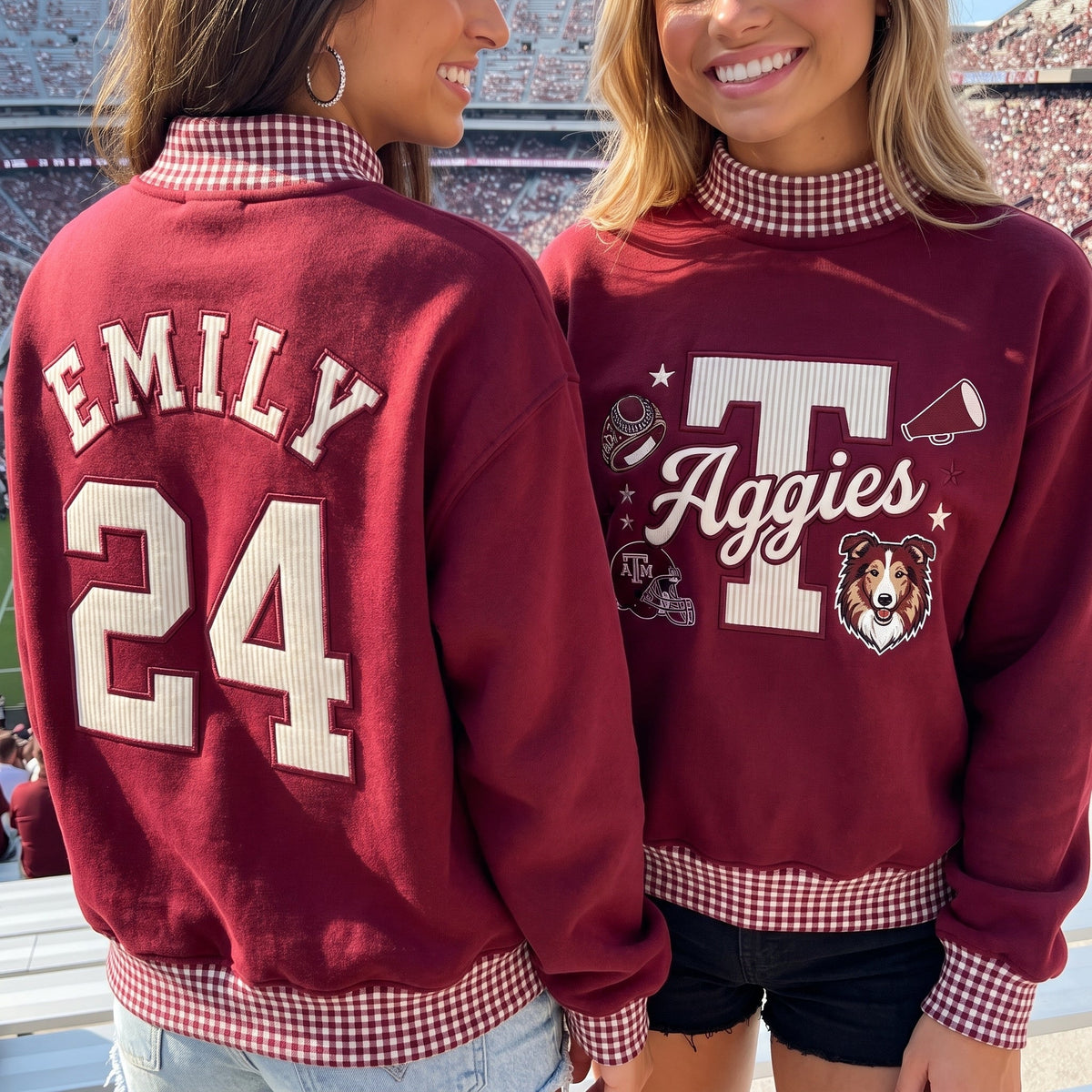 Colleges Mascot Appliqué Gingham Mockneck