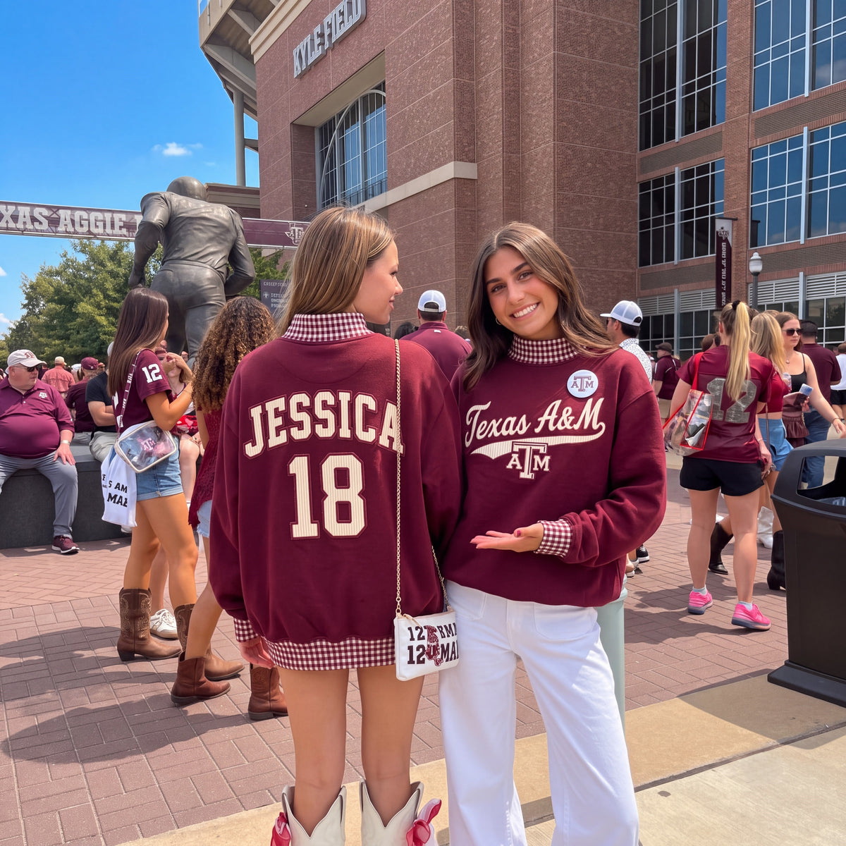 Colleges Appliqué Gingham Mockneck