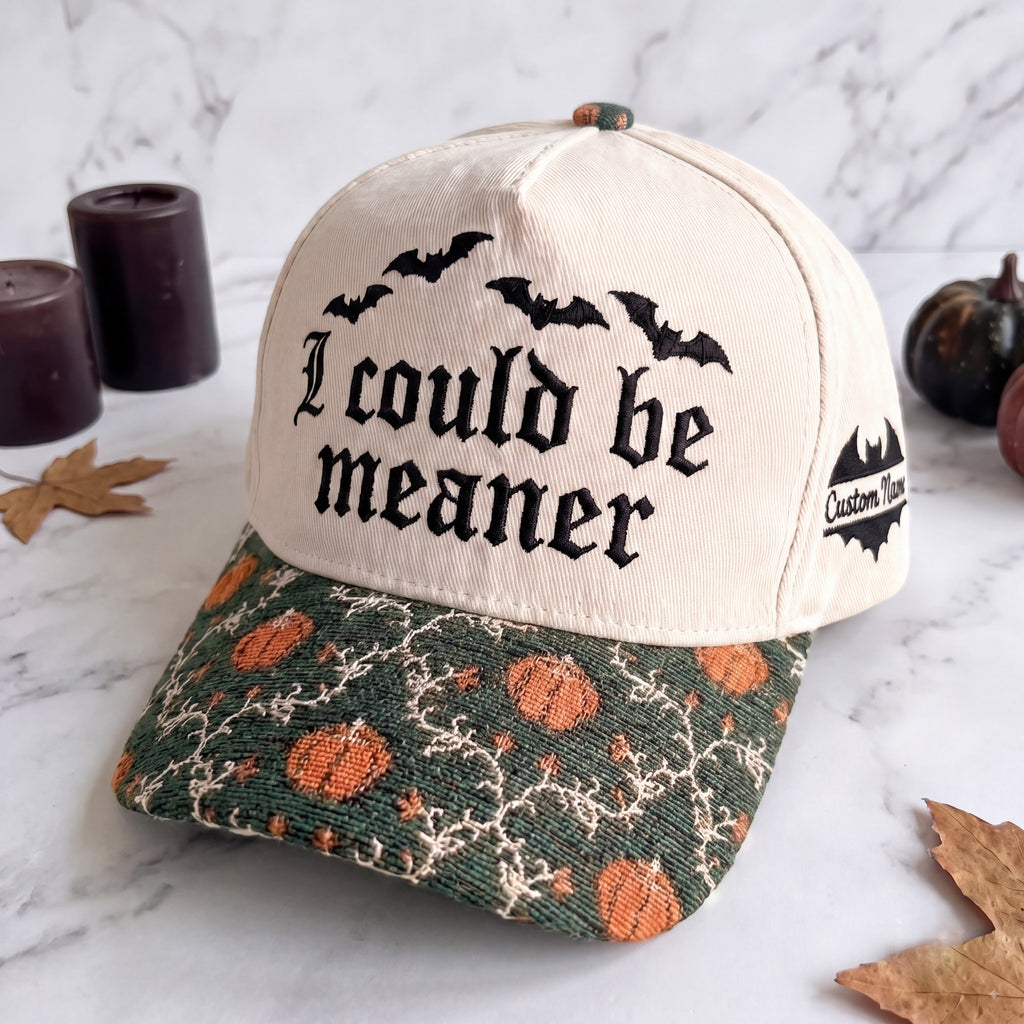 I Could Be Meaner Pumpkin Tapestry Brim Hat