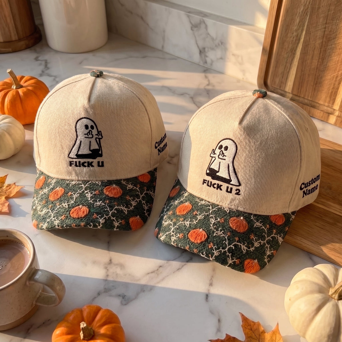 Funny Couple Ghost Pumpkin Tapestry Hat
