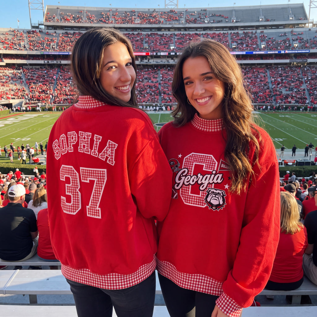 Colleges Mascot Appliqué Gingham Mockneck