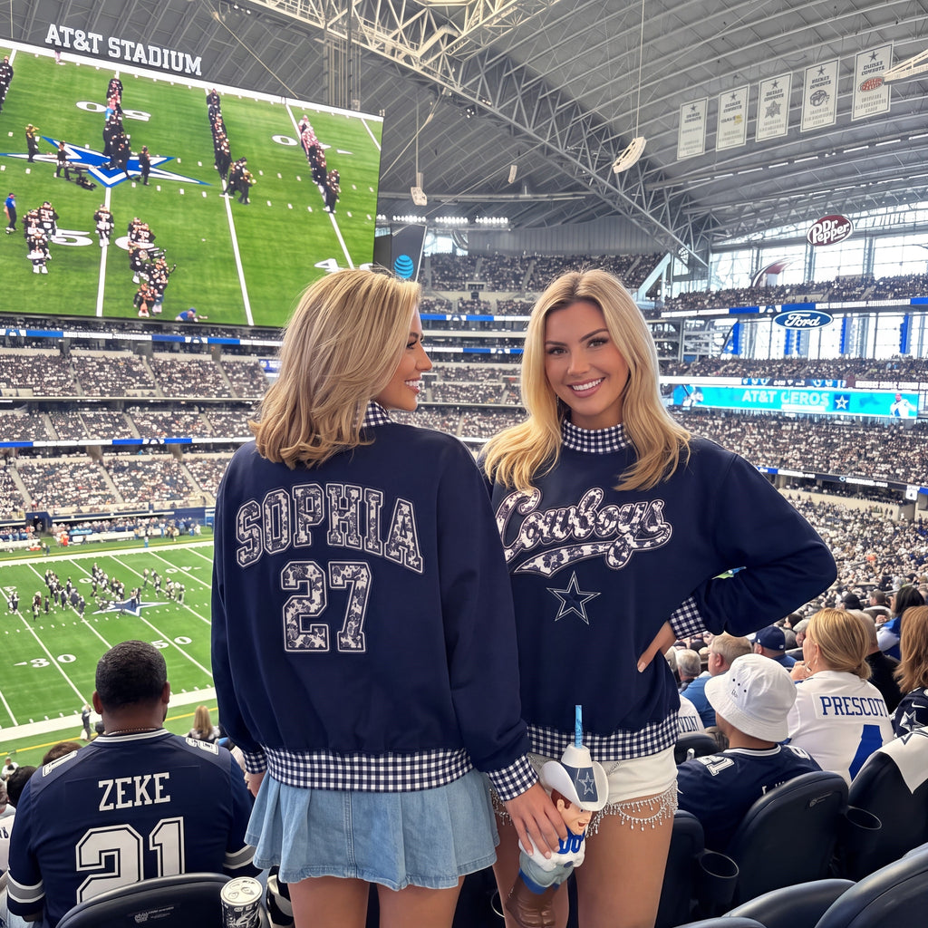States Appliqué Gingham Mockneck