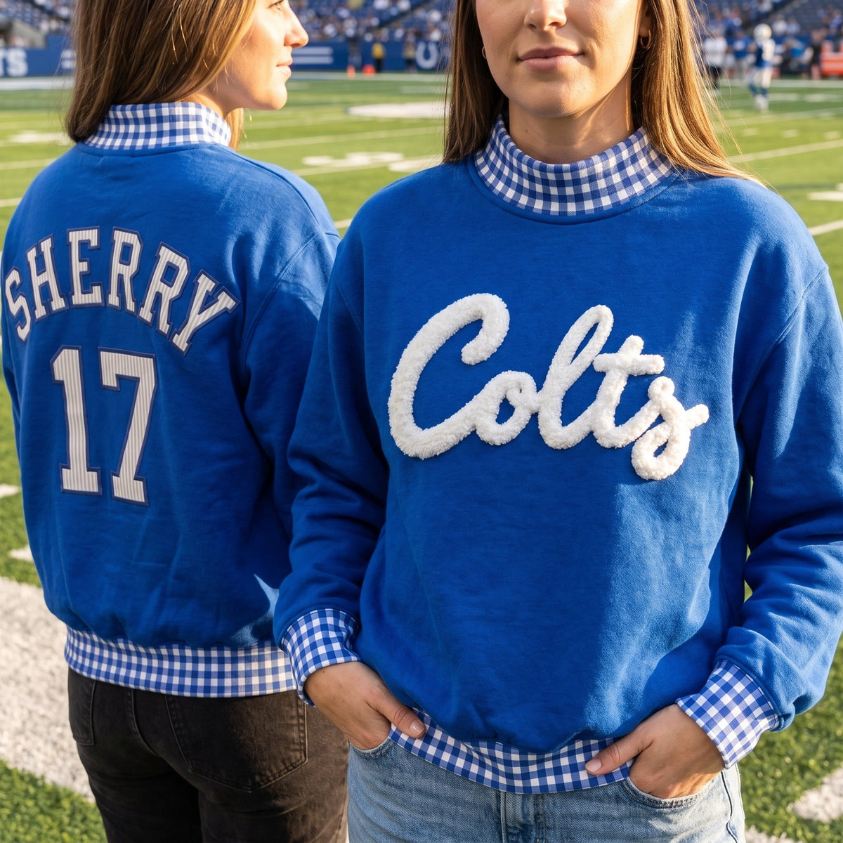 States Chenille Yarn Gingham Mockneck