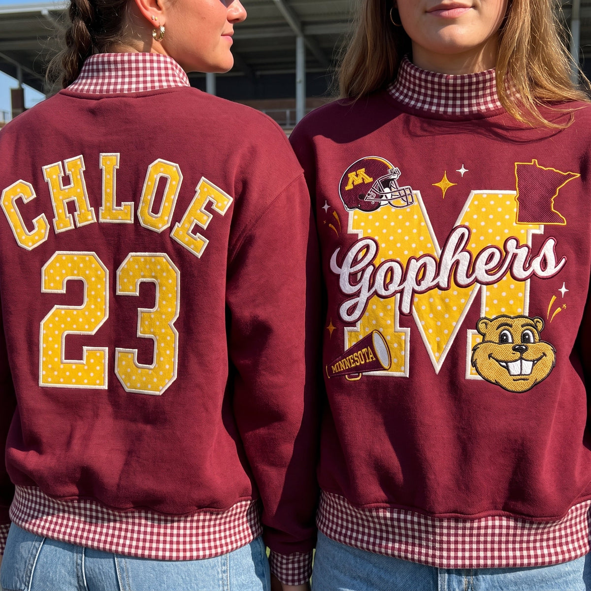 Colleges Mascot Appliqué Gingham Mockneck
