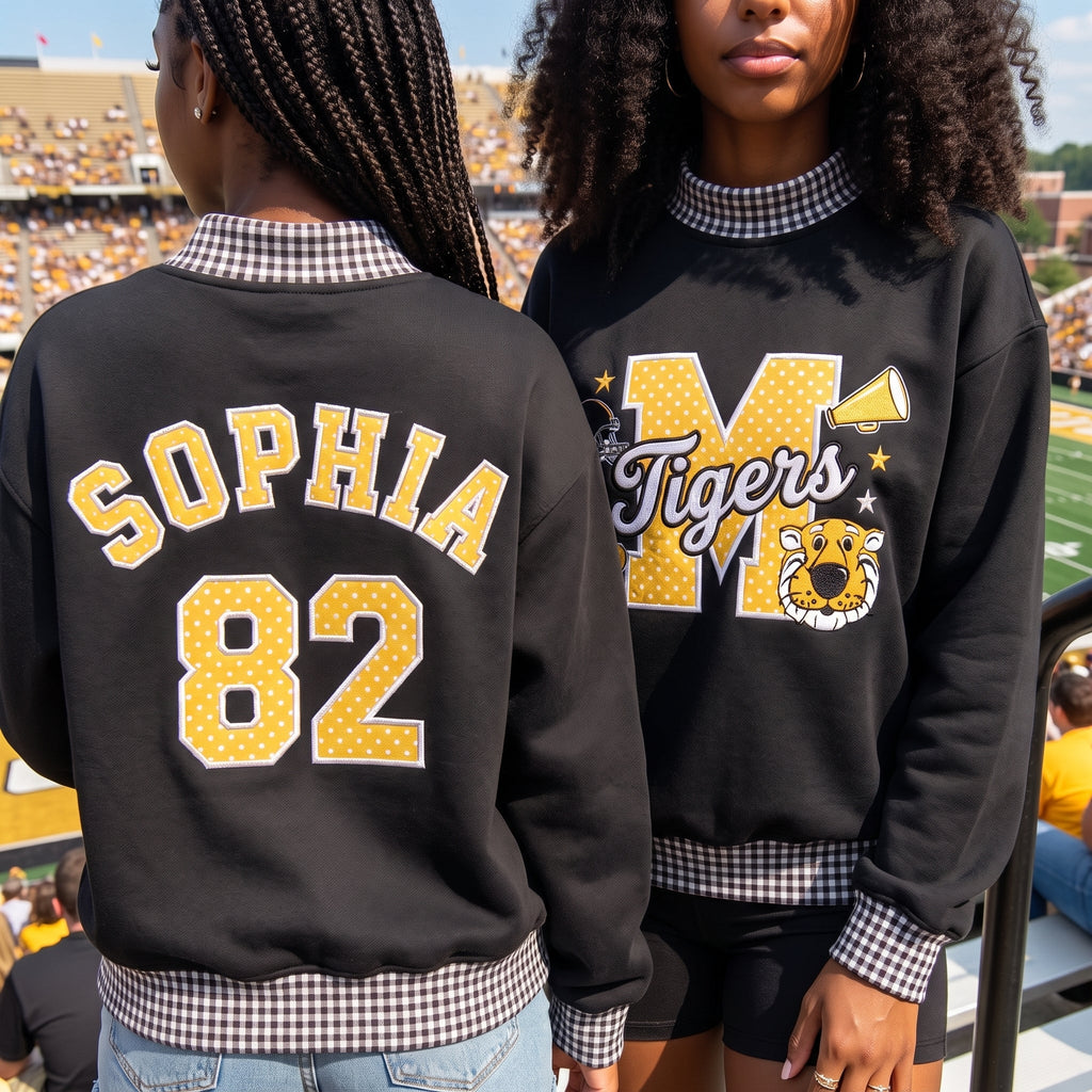 Colleges Mascot Appliqué Gingham Mockneck