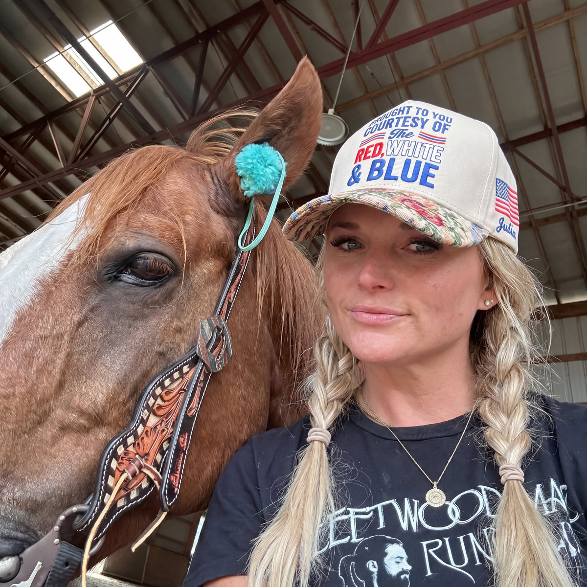 Brought To You Courtesy Of The Red, White and Blue FLoral Hat