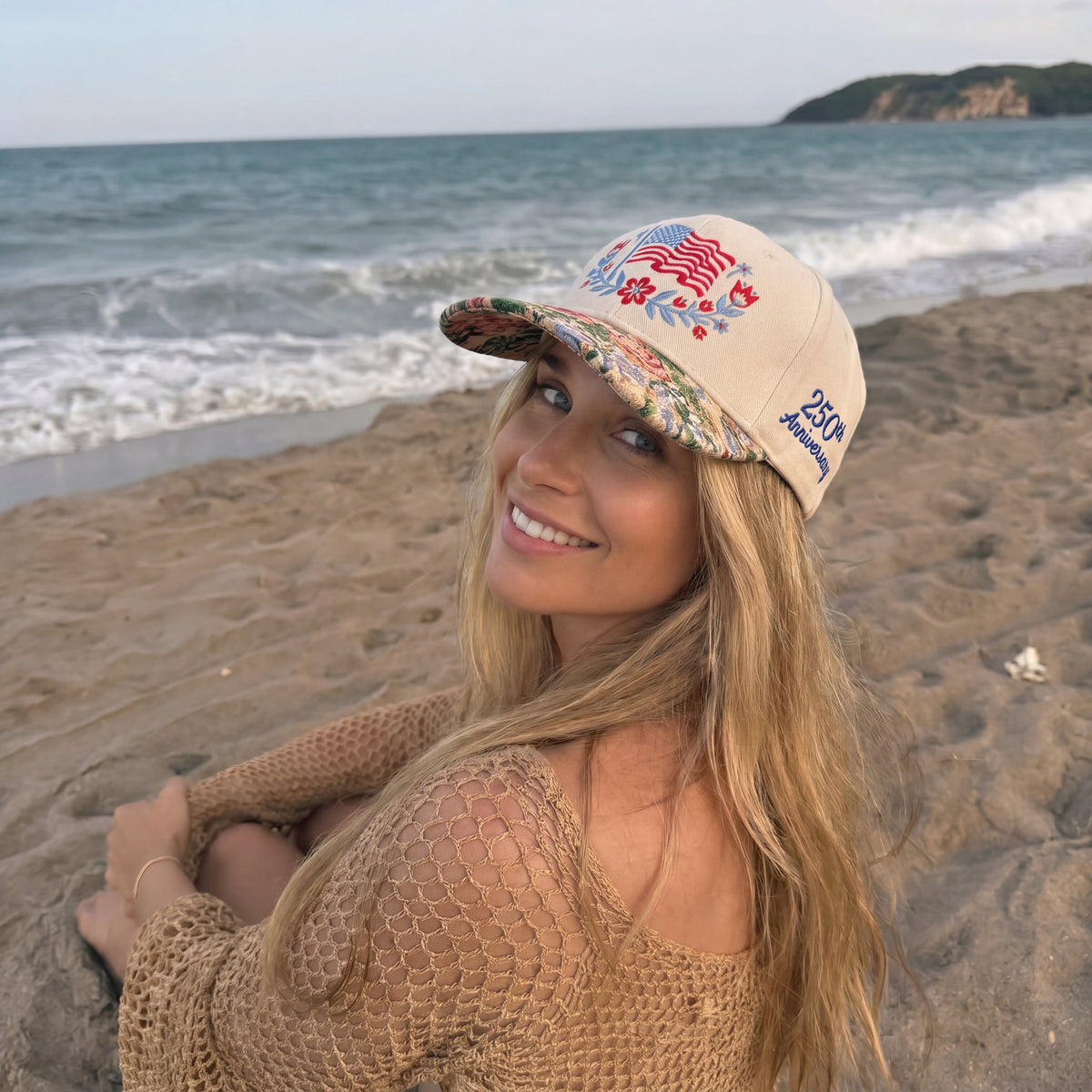 Summer Flower USA Flag FLoral Hat
