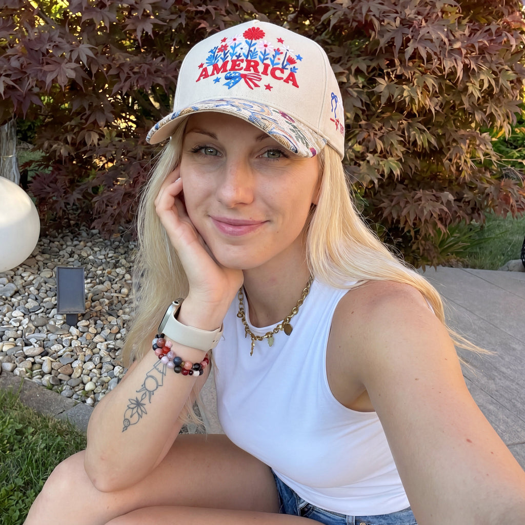 Custom Name USA Spring Bow FLoral Hat