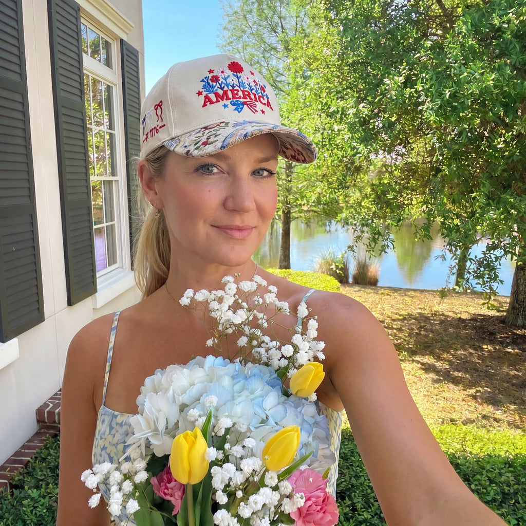 Custom Name USA Spring Bow FLoral Hat