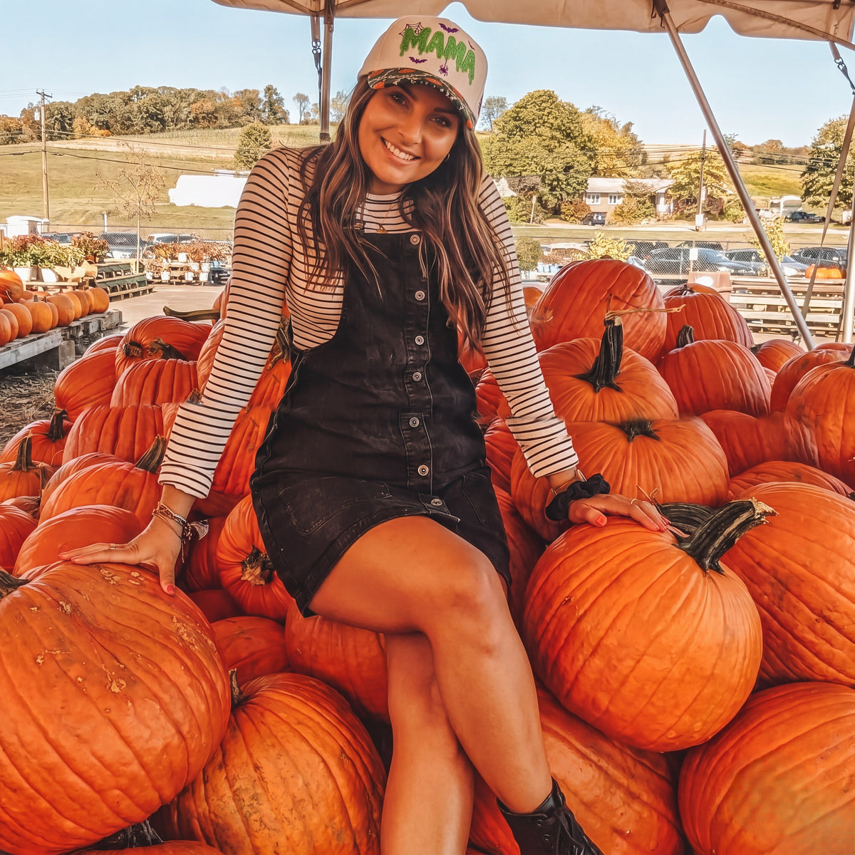 MAMA Neon Gliter Pumpkin Tapestry Brim Hat