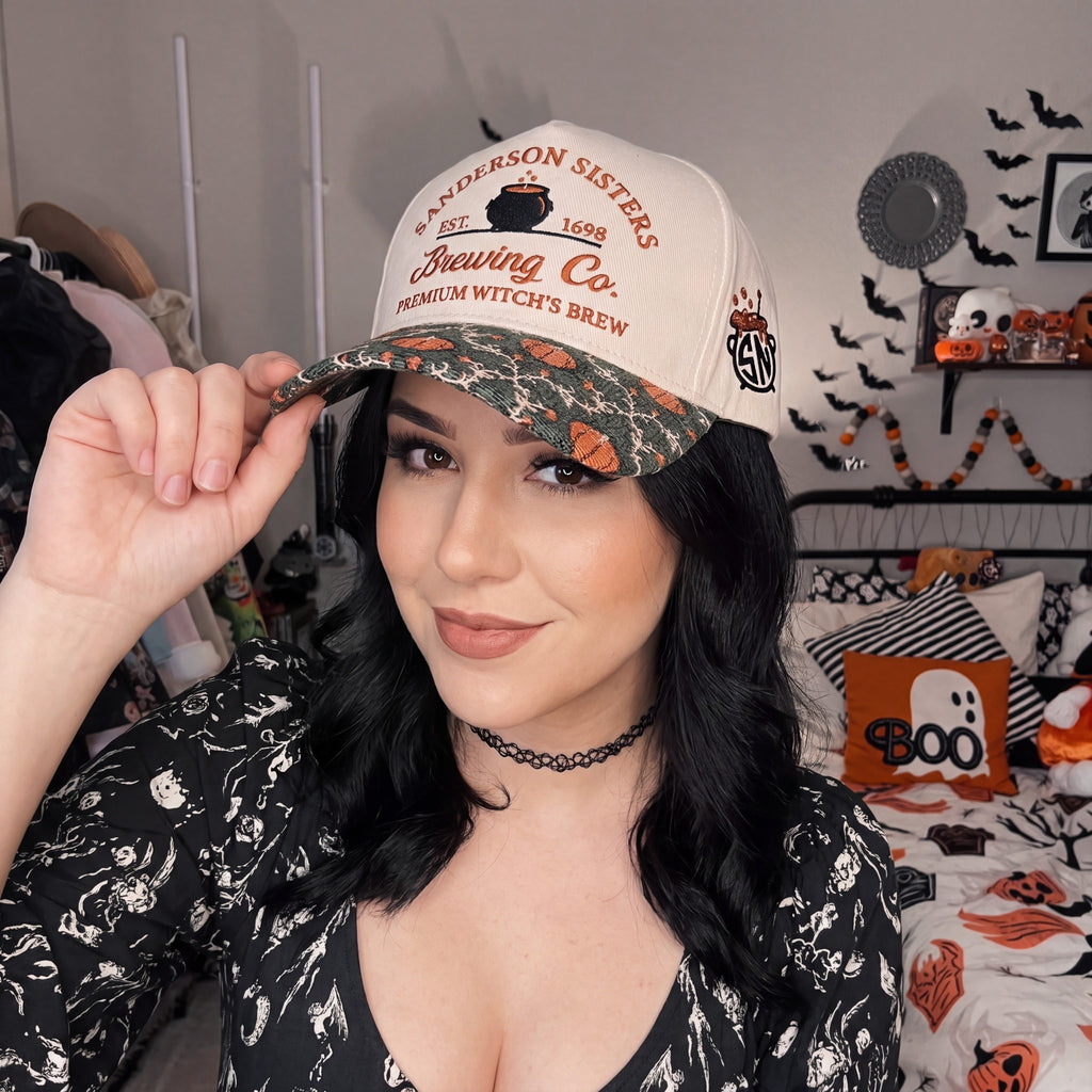 Witch Brewing Pumpkin Tapestry Brim Hat