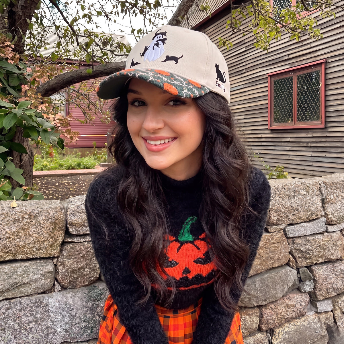Ghost & Cat Pumpkin Tapestry Brim Hat
