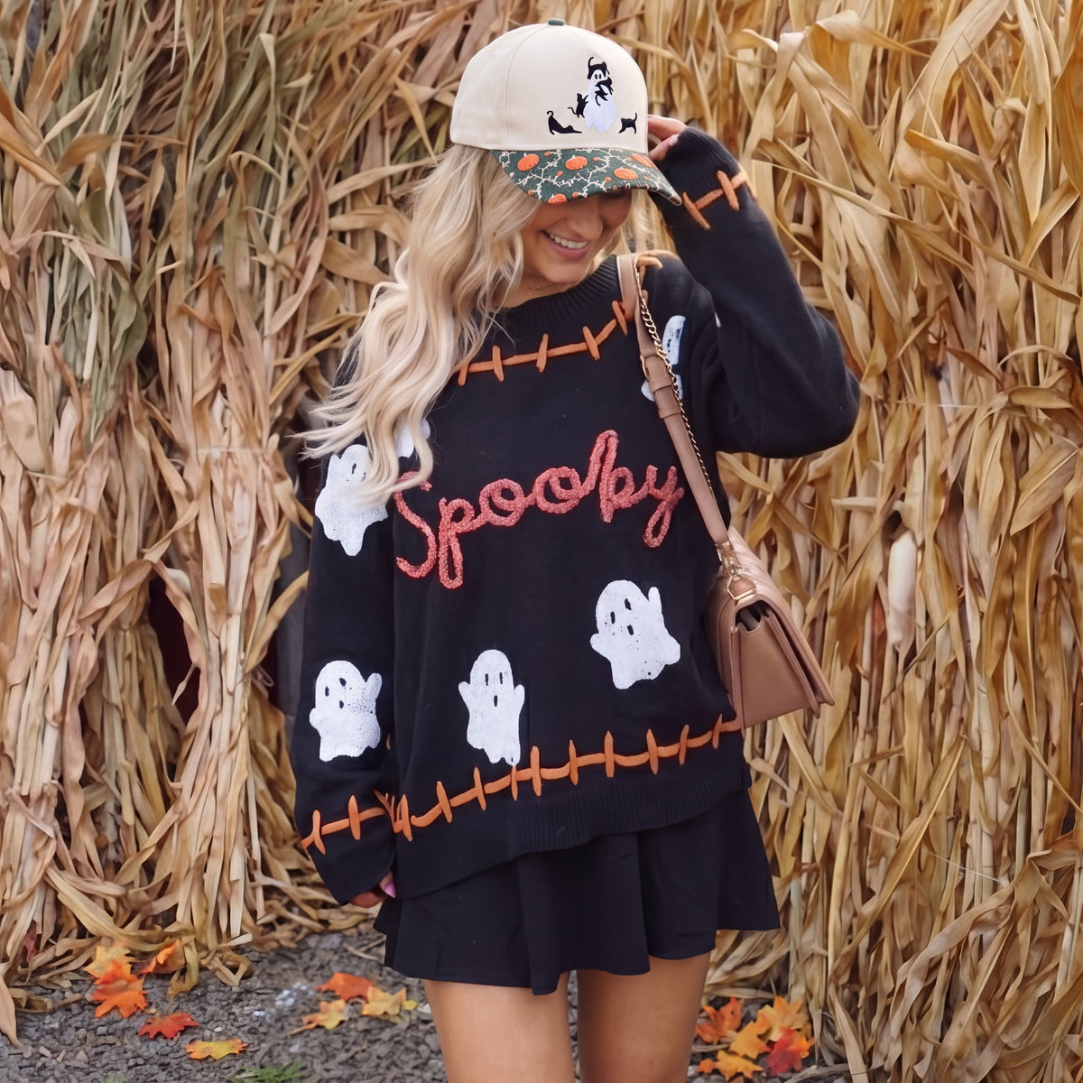 Ghost & Cat Pumpkin Tapestry Brim Hat