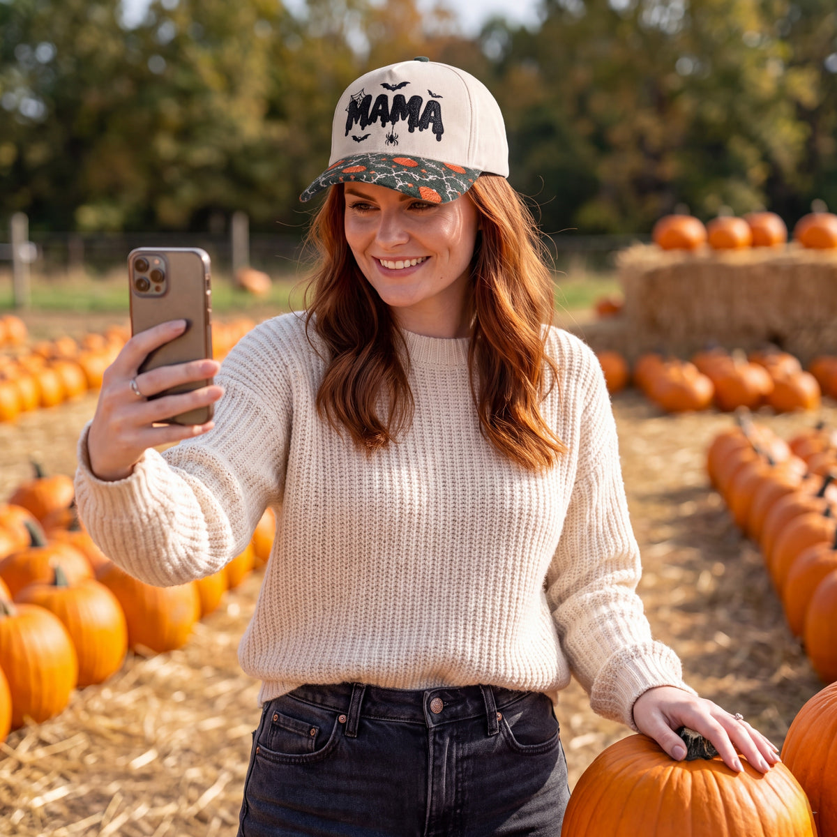 MAMA Gliter Pumpkin Tapestry Brim Hat