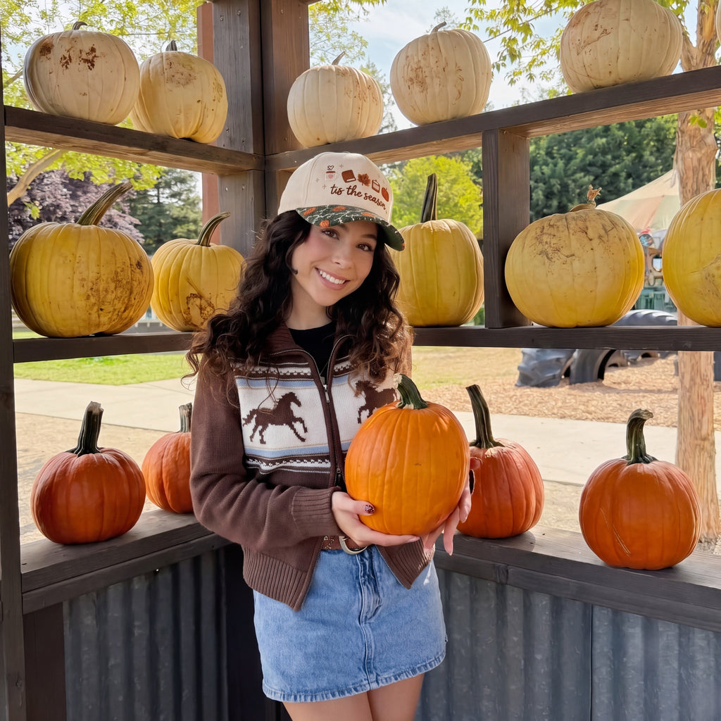 Tis The Season Pumpkin Tapestry Brim Hat