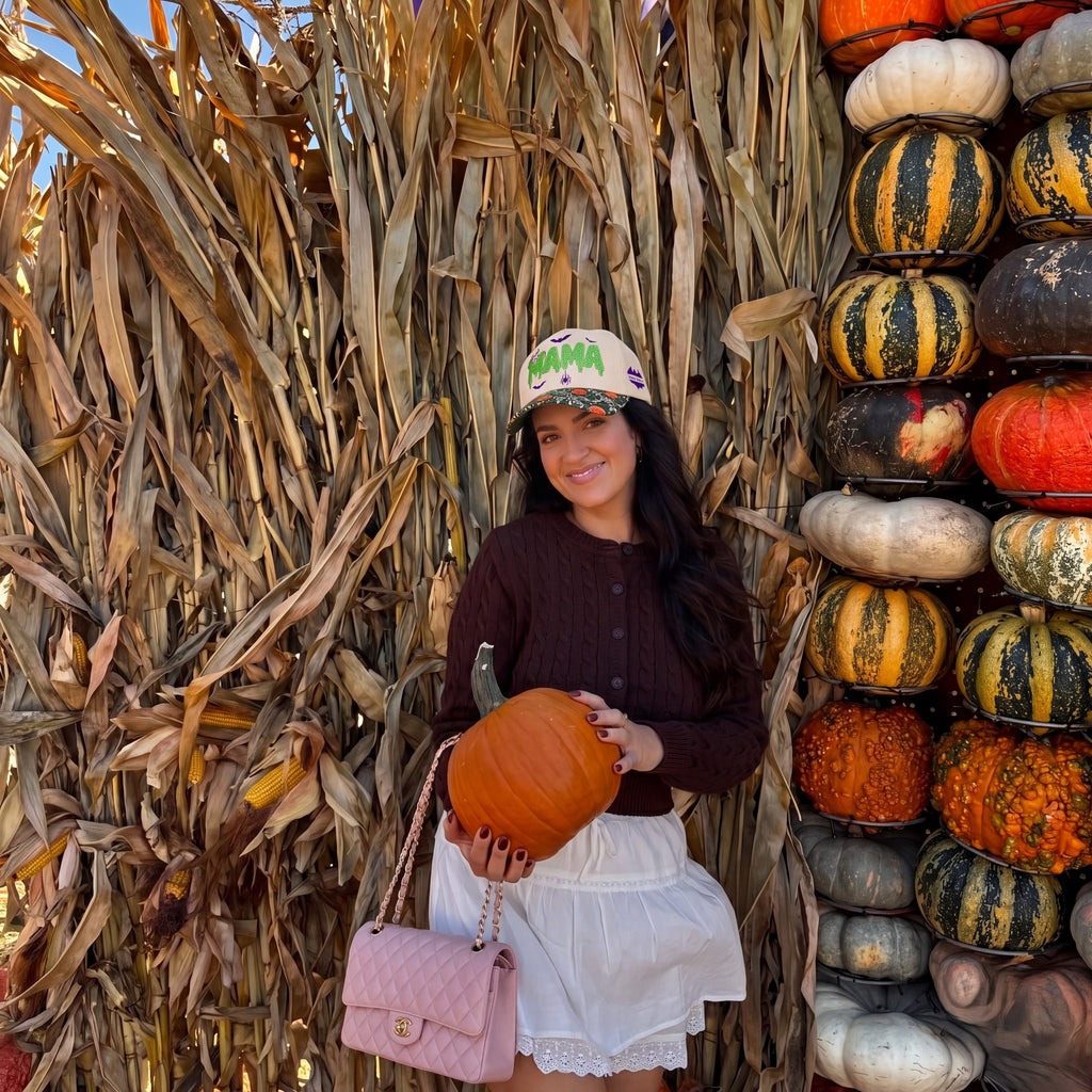 MAMA Neon Gliter Pumpkin Tapestry Brim Hat