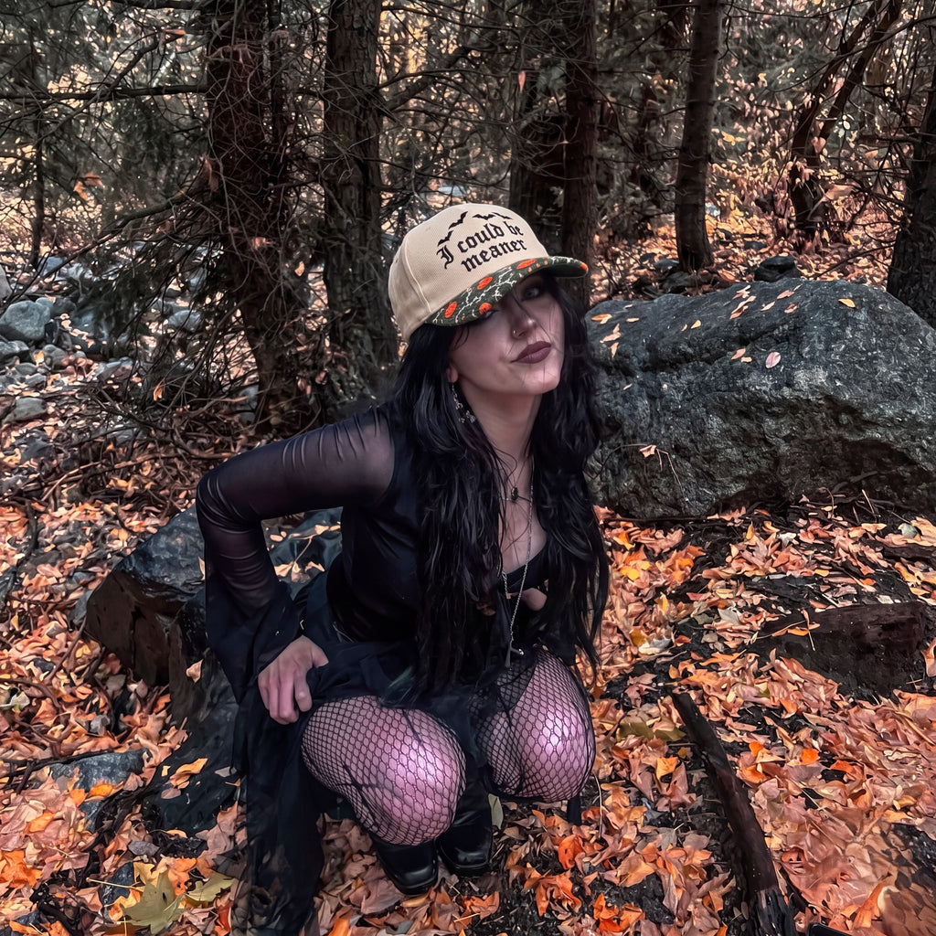 I Could Be Meaner Pumpkin Tapestry Brim Hat