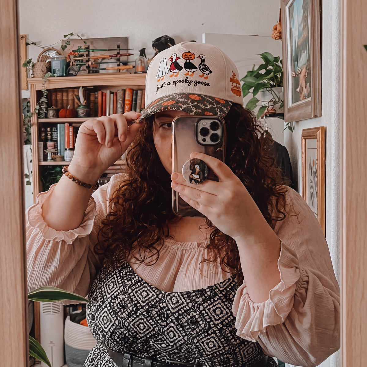 Spooky Goose Pumpkin Tapestry Brim Hat