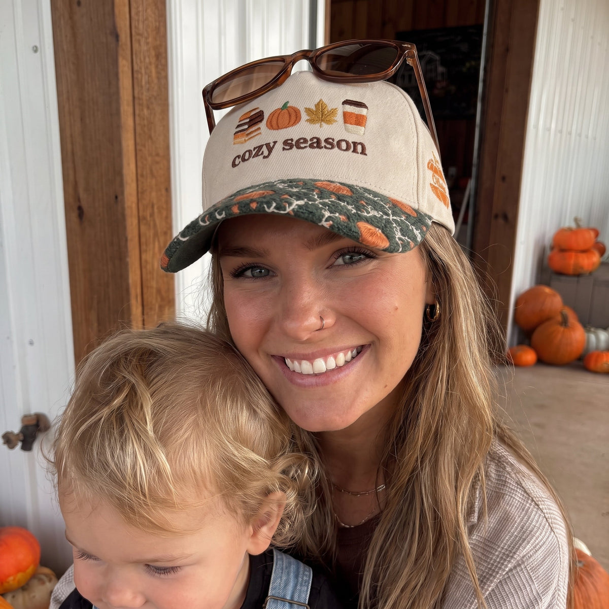 Cozy Season Pumpkin Tapestry Brim Hat