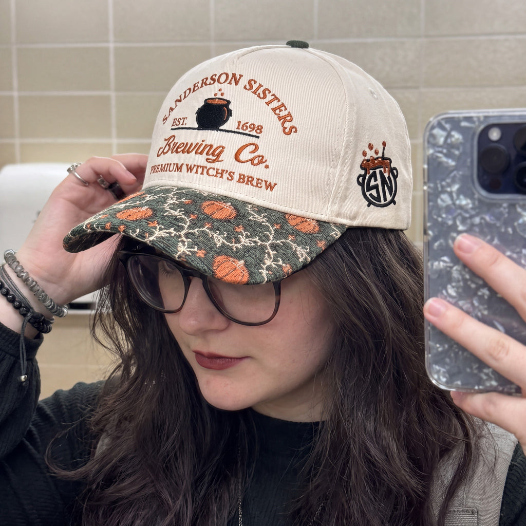 Witch Brewing Pumpkin Tapestry Brim Hat