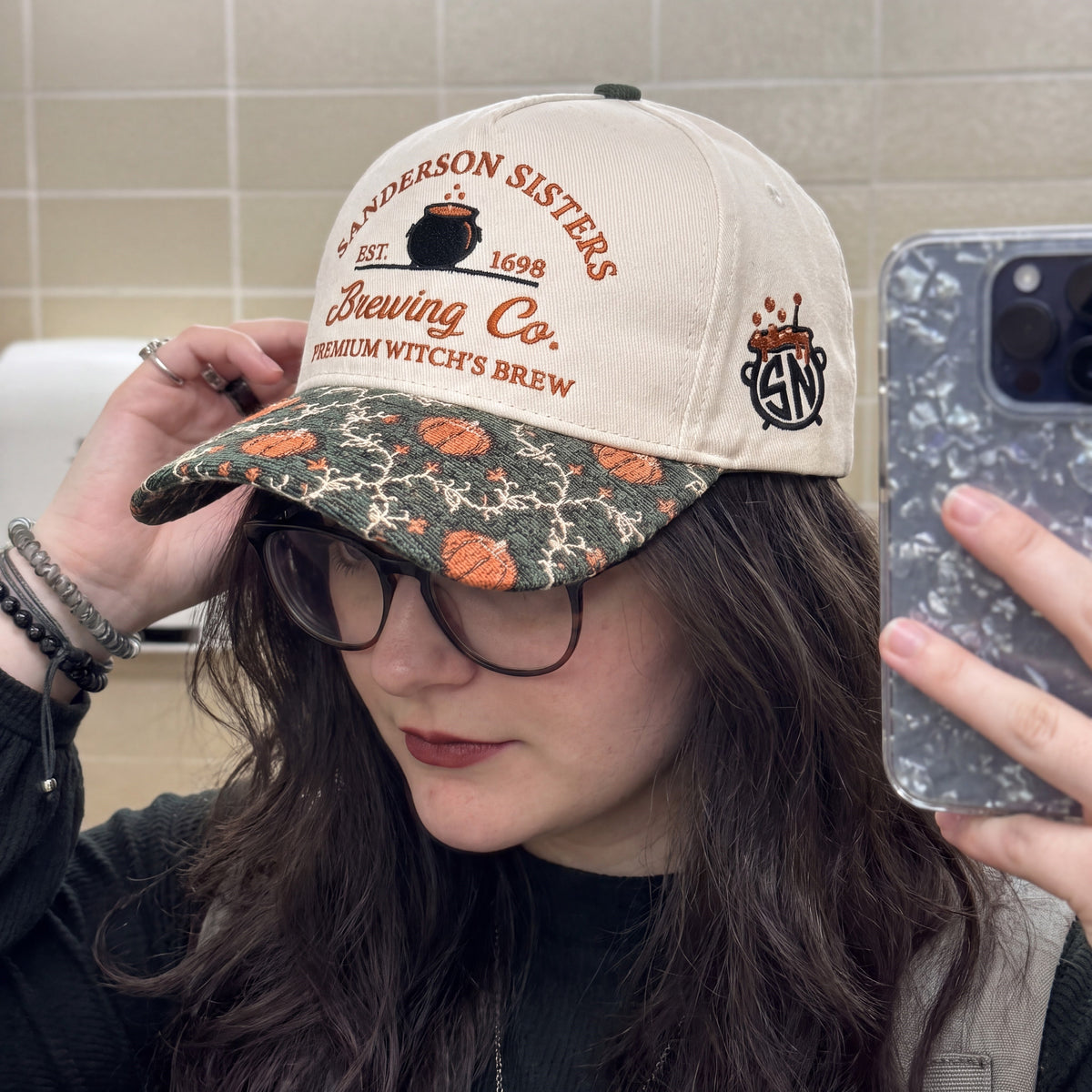 Witch Brewing Pumpkin Tapestry Brim Hat
