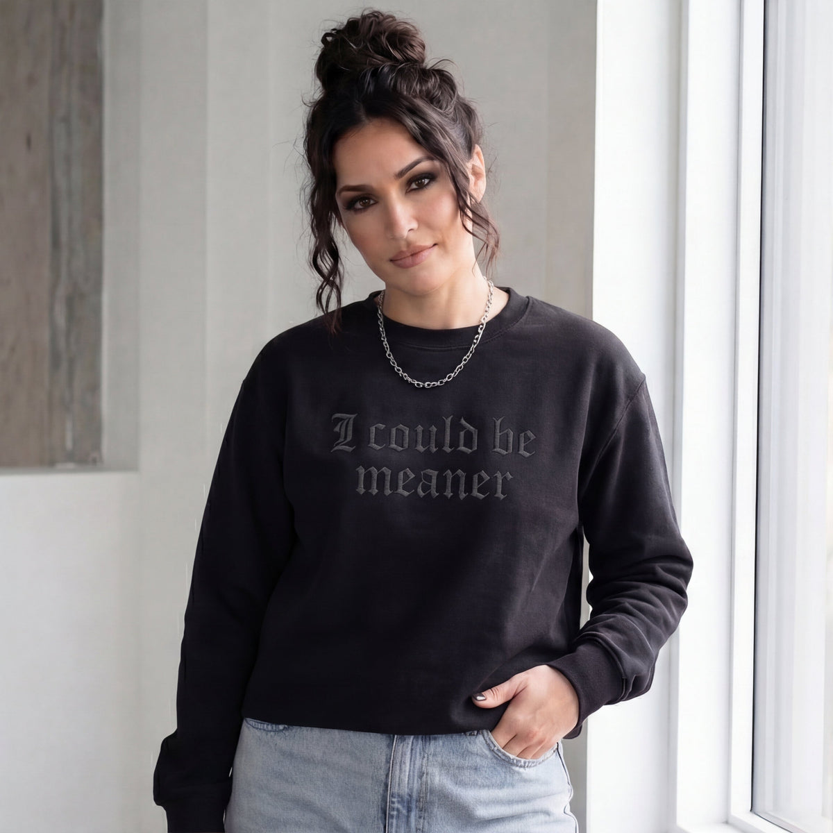 I Could Be Meaner Gothic Embroidered Shirt