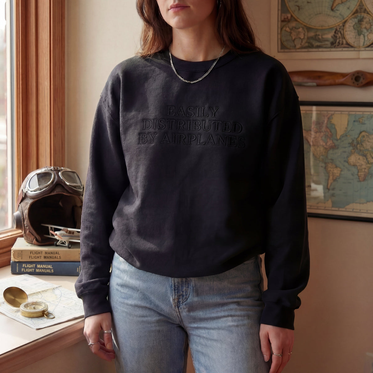 Easily Distrcted By Airplanes Embroidered Shirt