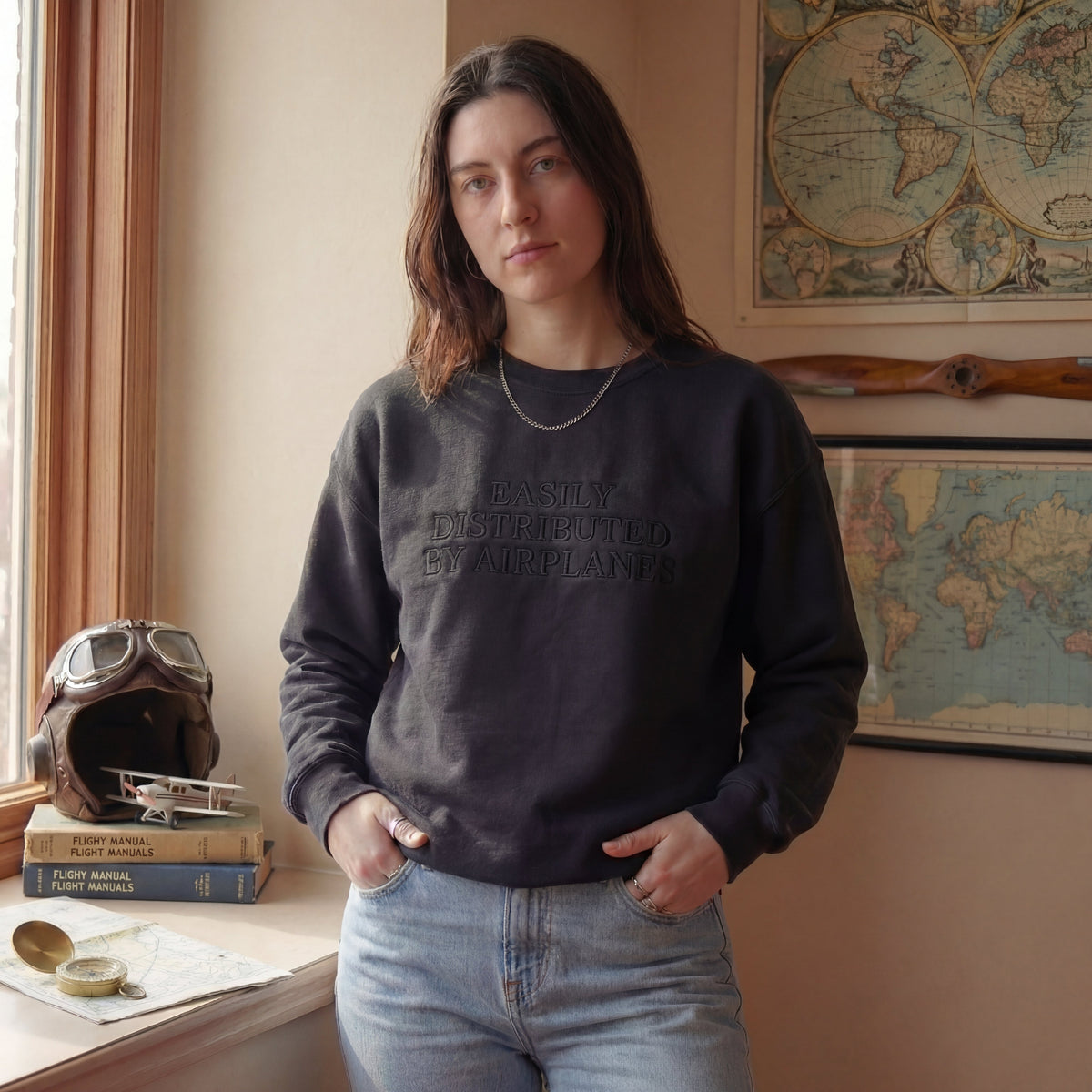 Easily Distrcted By Airplanes Embroidered Shirt