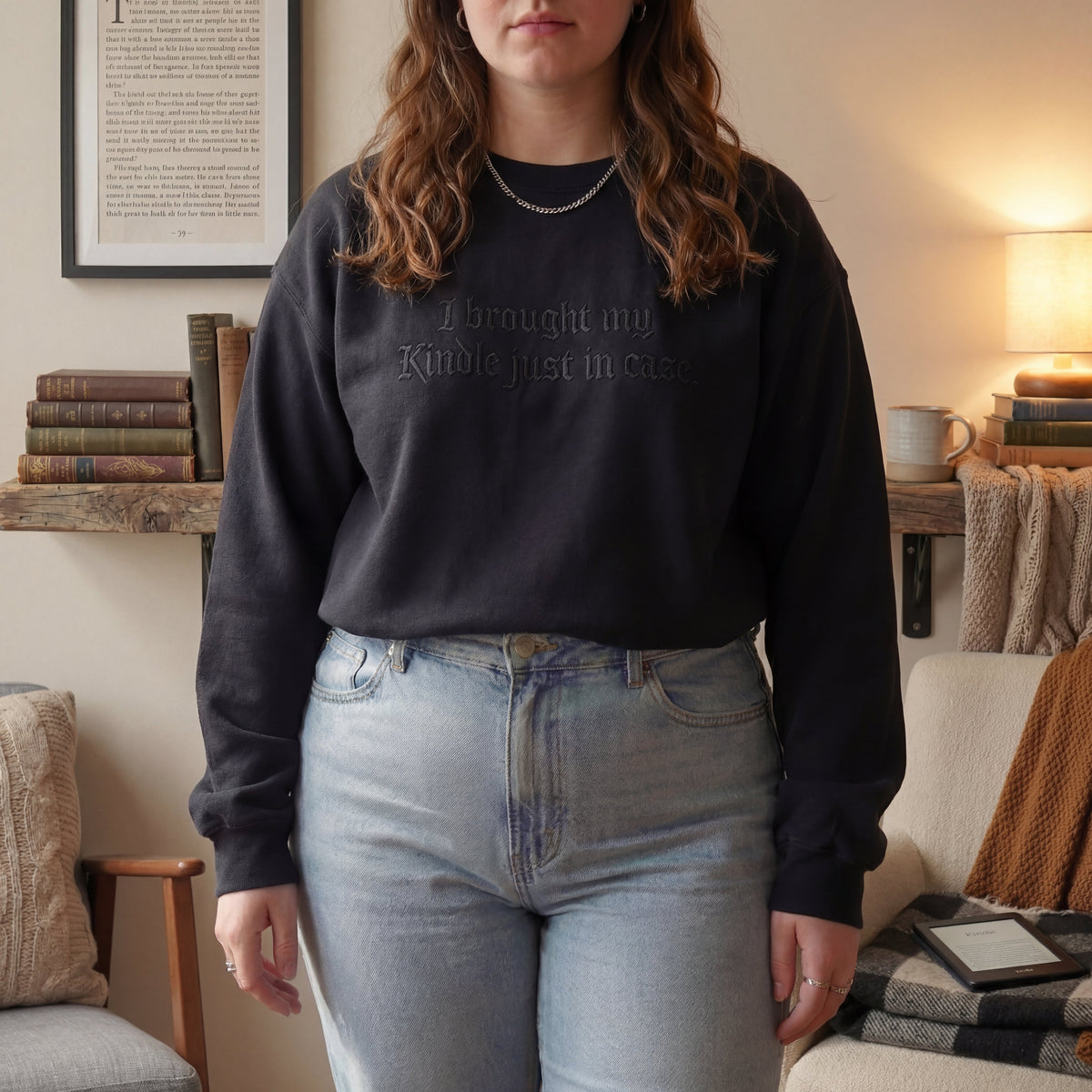 I Brought My Kindle In Just Case Embroidered Shirt