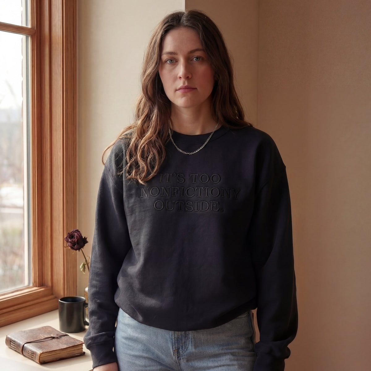 It's Too Nonfictiony Outside Embroidered Shirt