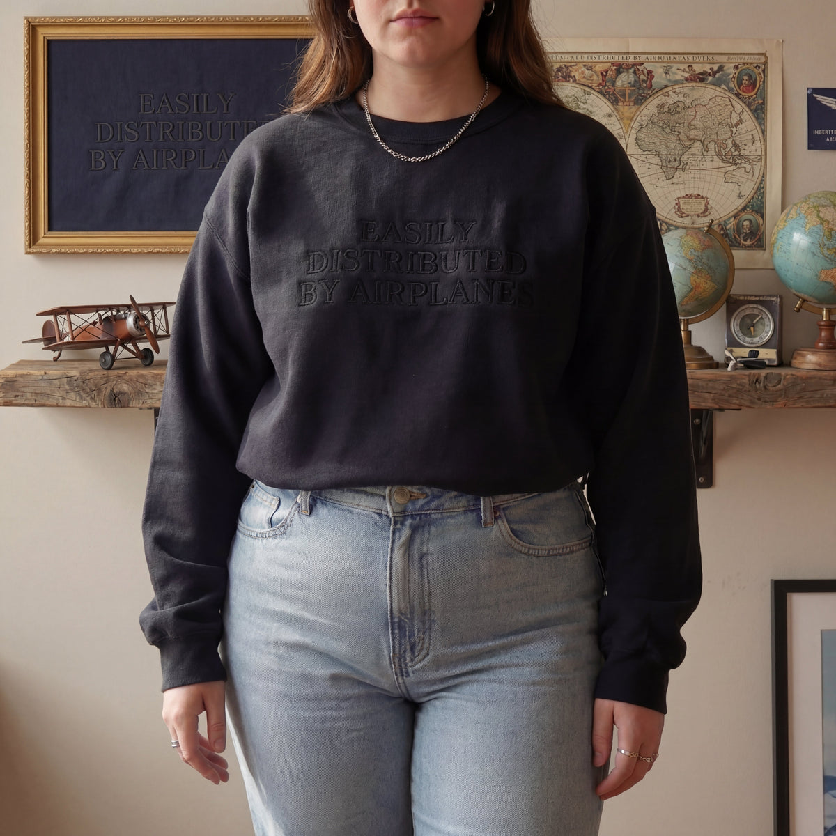 Easily Distrcted By Airplanes Embroidered Shirt