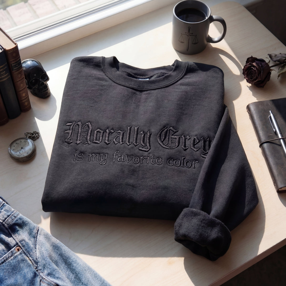 Morally Grey Is My Favorite Color Embroidered Shirt