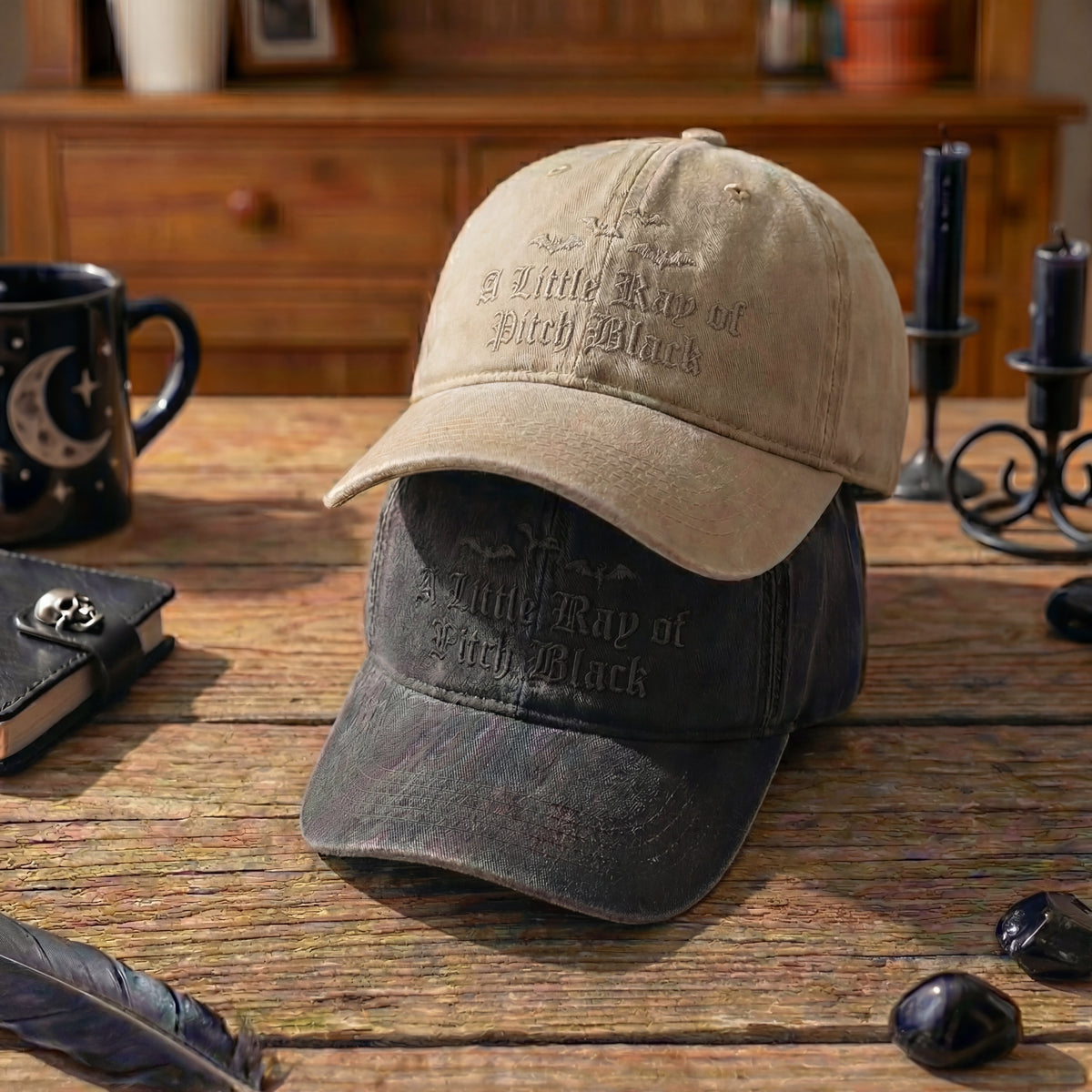 A Little Ray Of Pitch Black Gothic Washed Cap