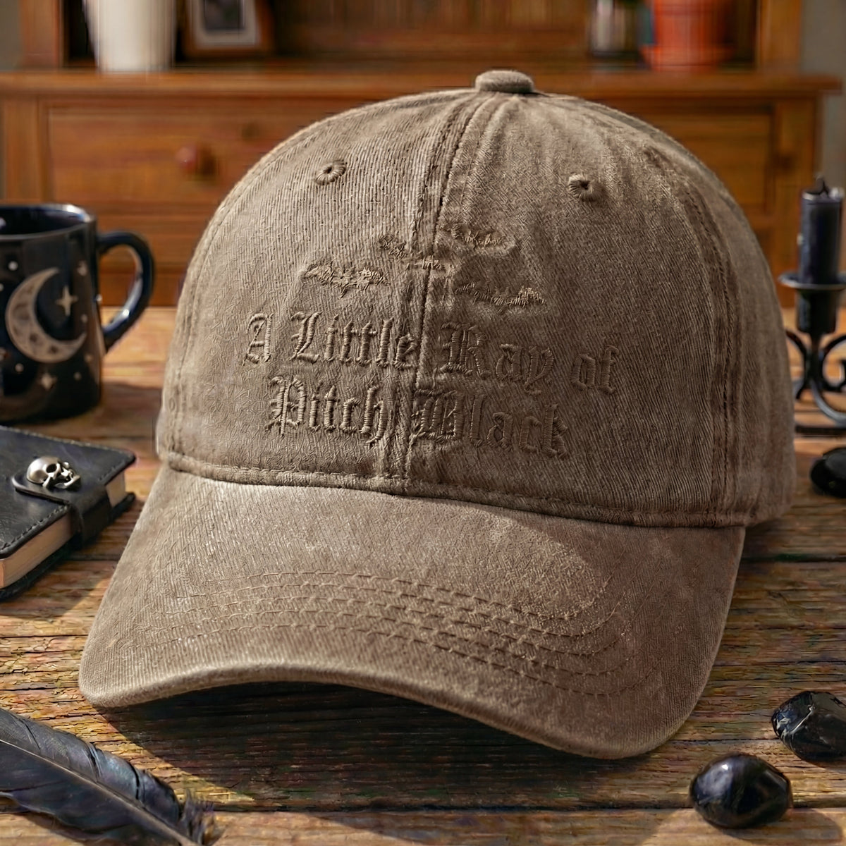A Little Ray Of Pitch Black Gothic Washed Cap