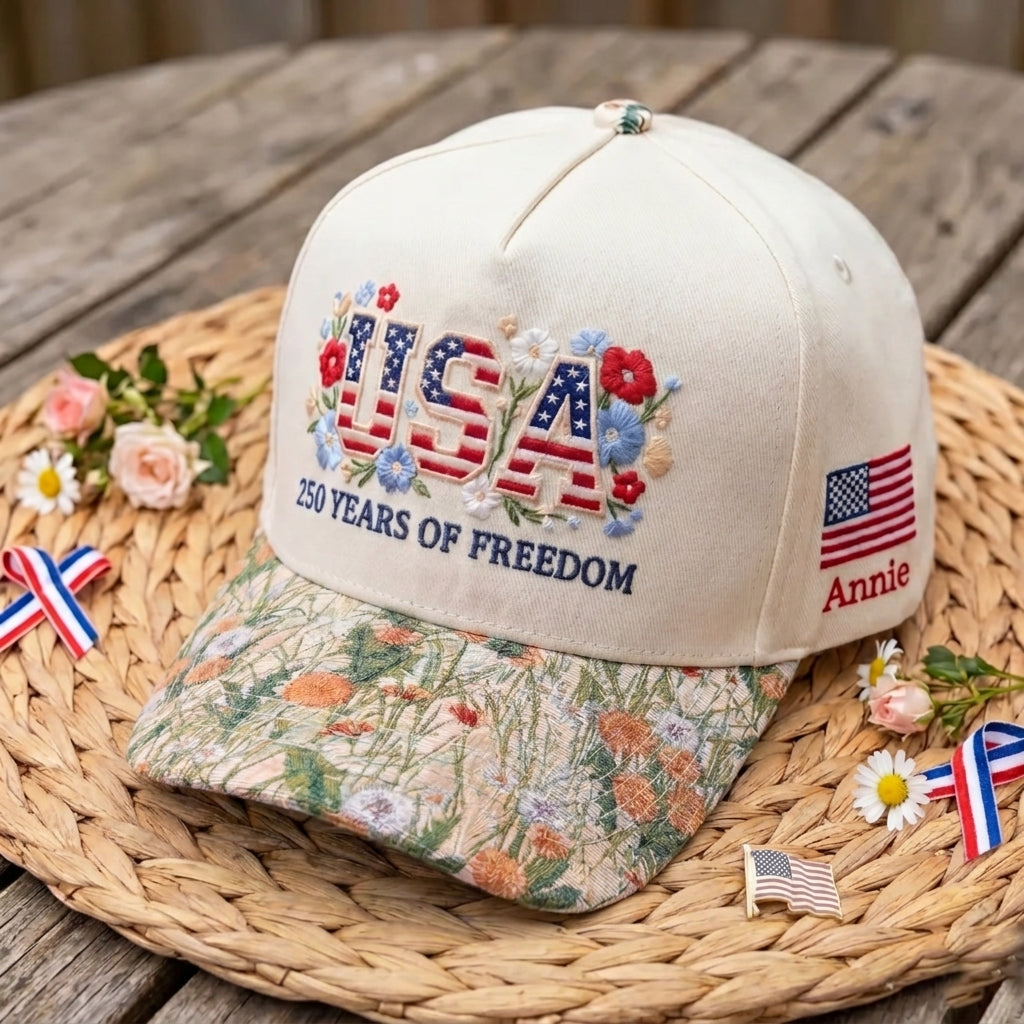 Custom Name USA Spring FLoral Hat