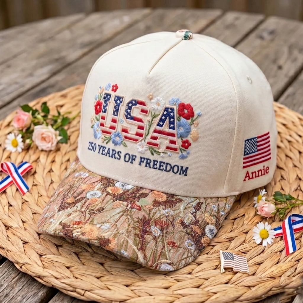 Custom Name USA Spring FLoral Hat