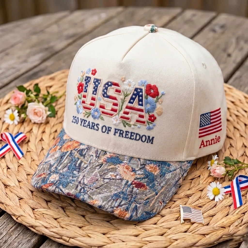 Custom Name USA Spring FLoral Hat