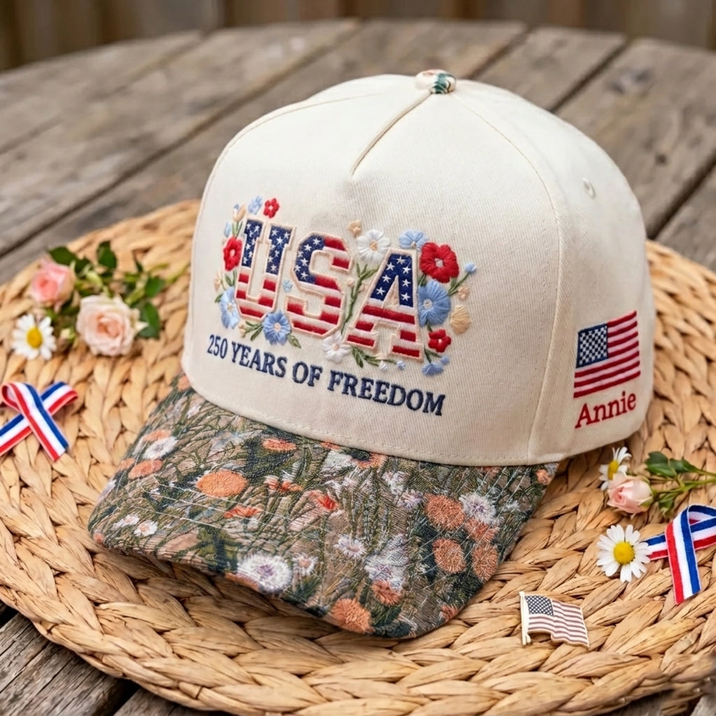 Custom Name USA Spring FLoral Hat