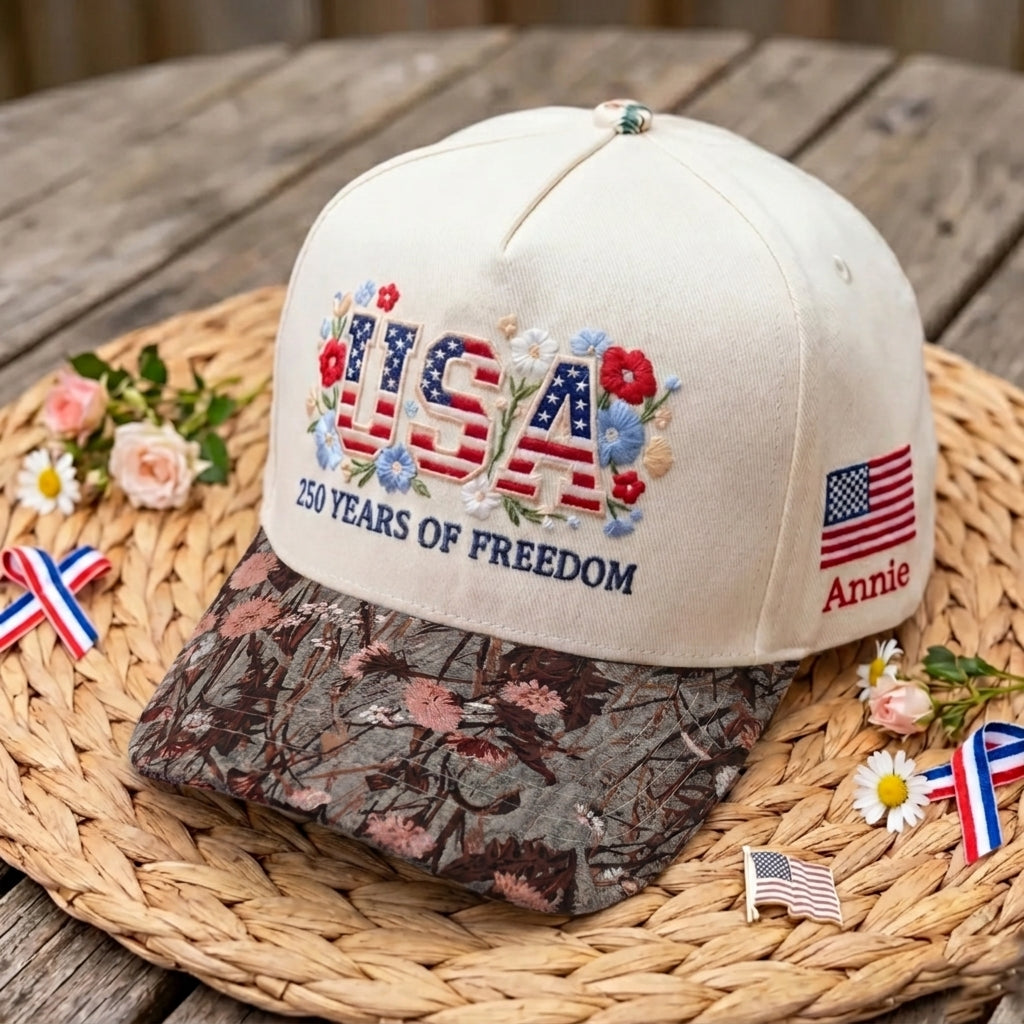 Custom Name USA Spring FLoral Hat