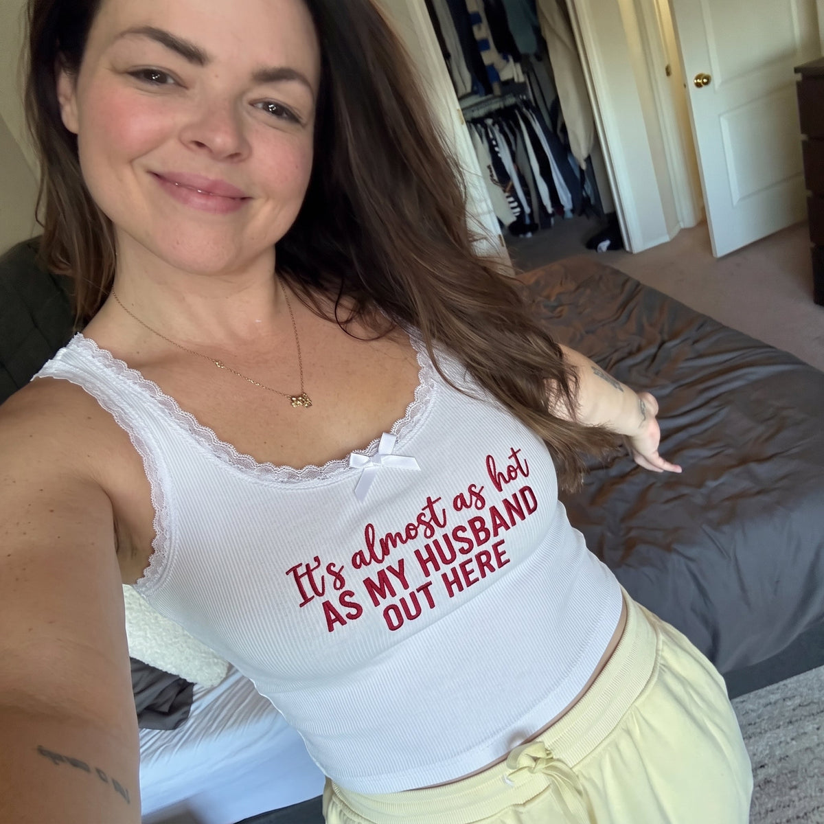 As My Husband Out Here Lace Tank Top