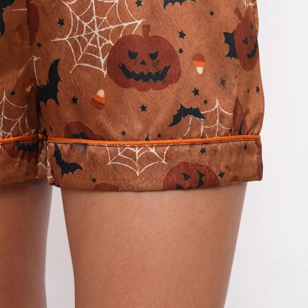 Spooky Pumpkin Satin Pajamas Embroidery