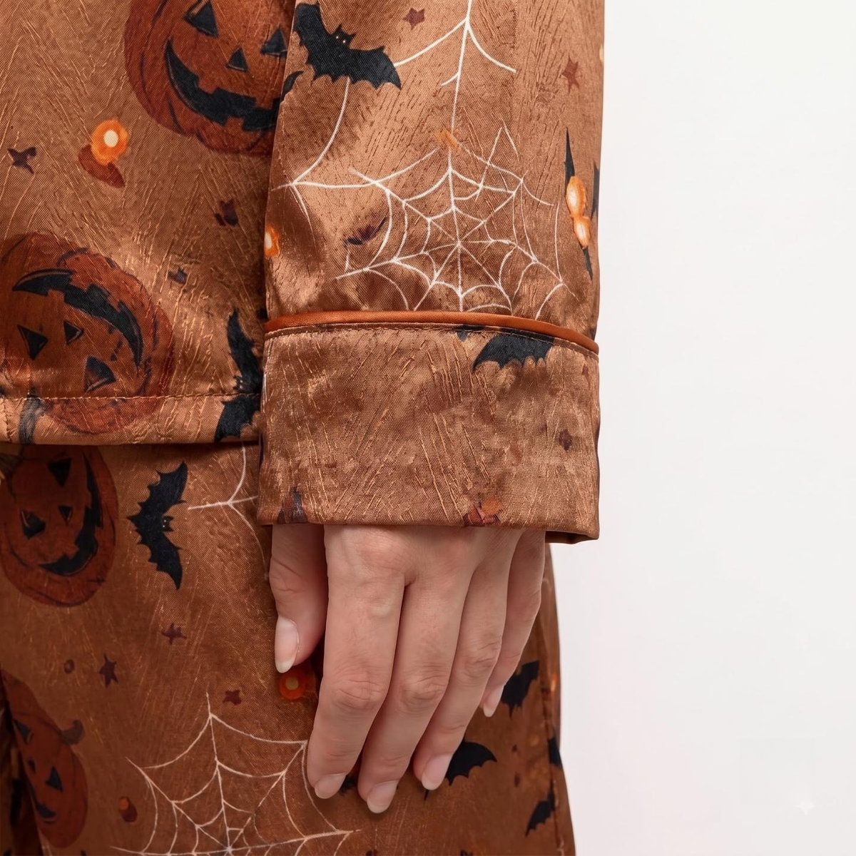 Spooky Pumpkin Satin Pajamas Embroidery