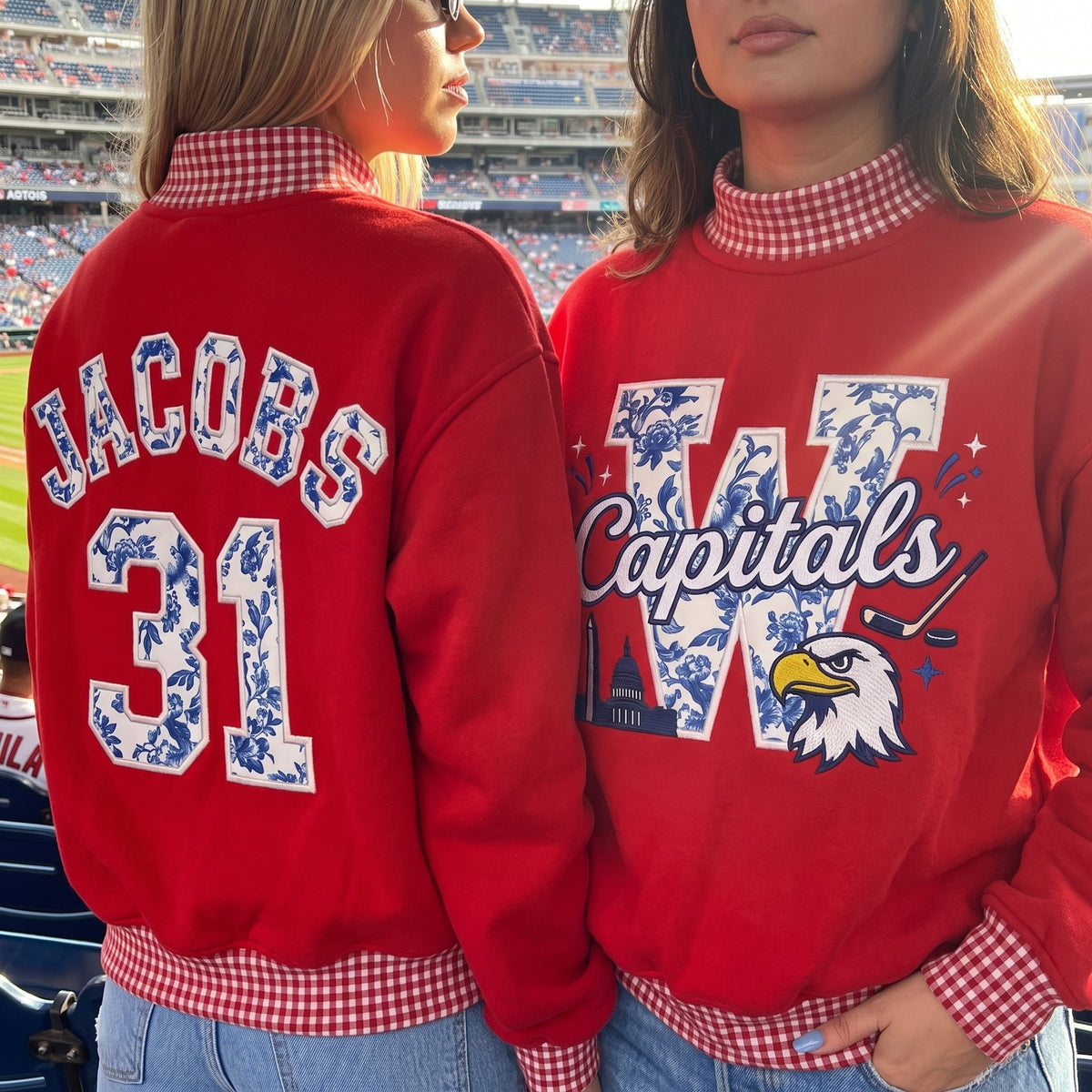 Hockey Mascot Appliqué Gingham Mockneck
