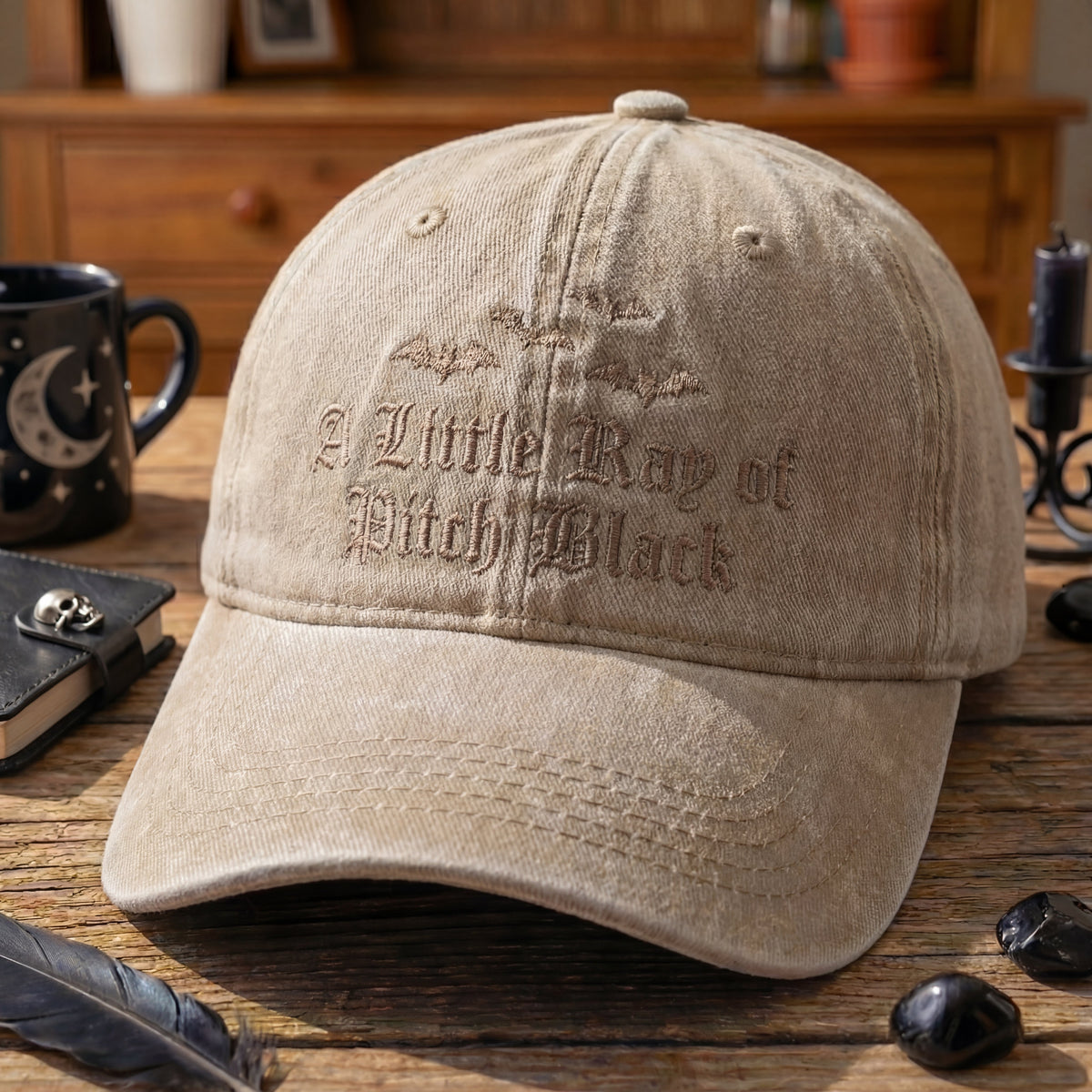 A Little Ray Of Pitch Black Gothic Washed Cap