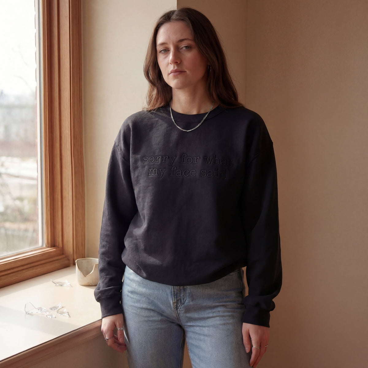 Sorry For What My Face Said Embroidered Shirt