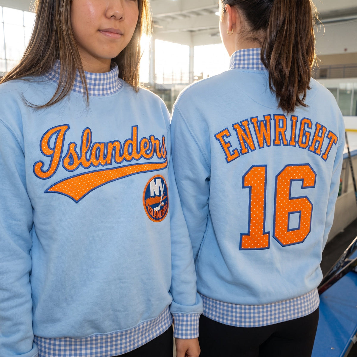 Hockey Appliqué Gingham Mockneck