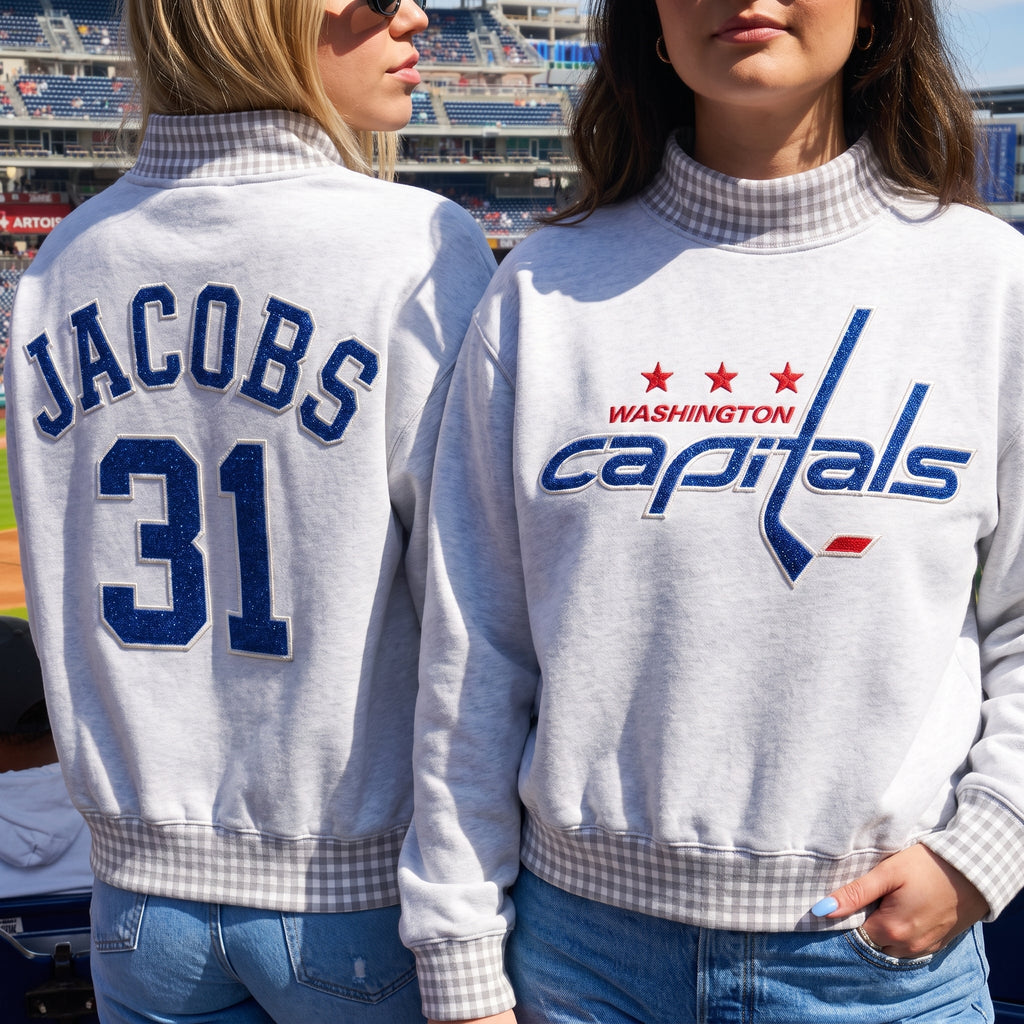 Hockey Appliqué Gingham Mockneck