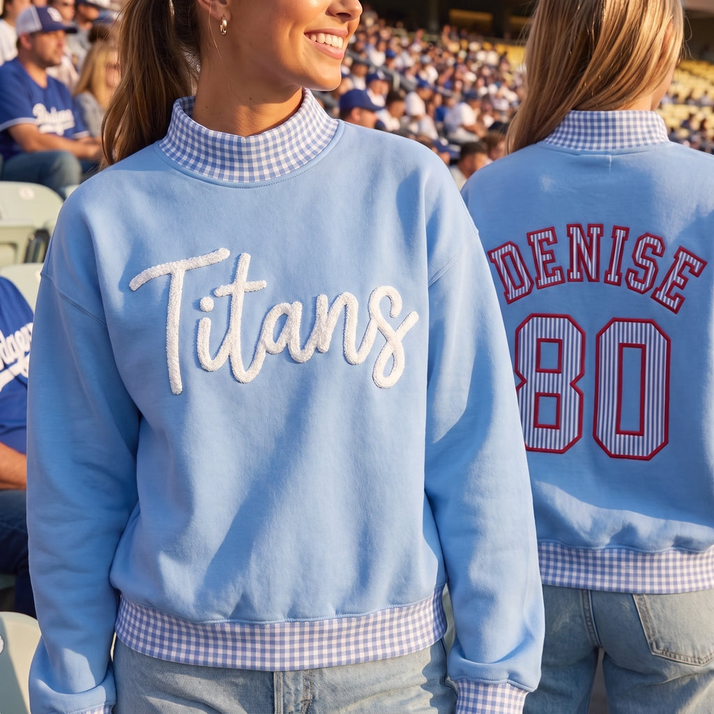 States Chenille Yarn Gingham Mockneck