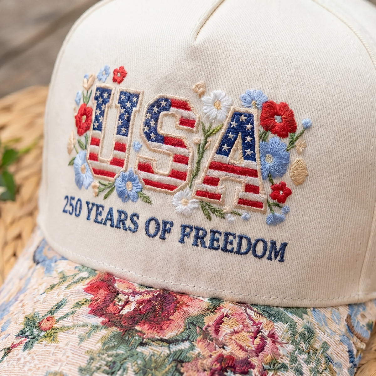 Custom Name USA Spring FLoral Hat