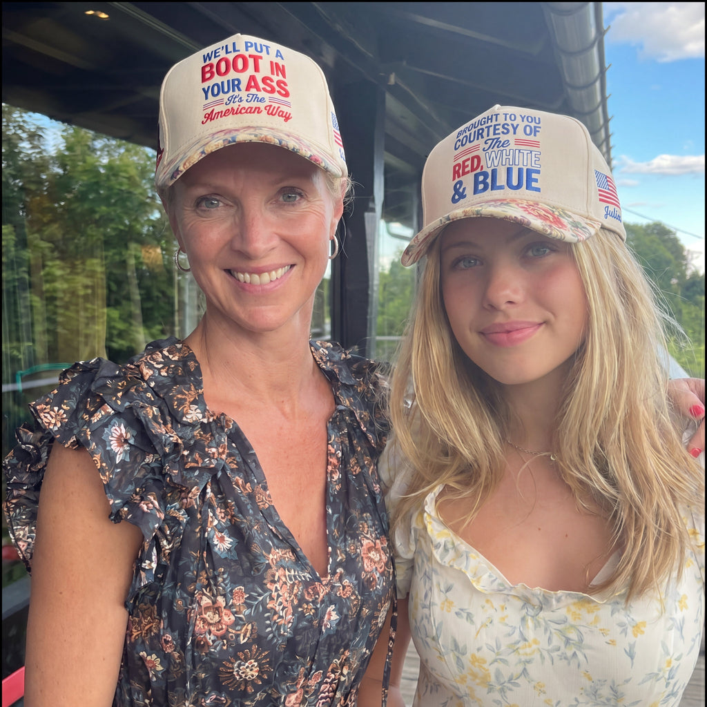 Brought To You Courtesy Of The Red, White and Blue FLoral Hat